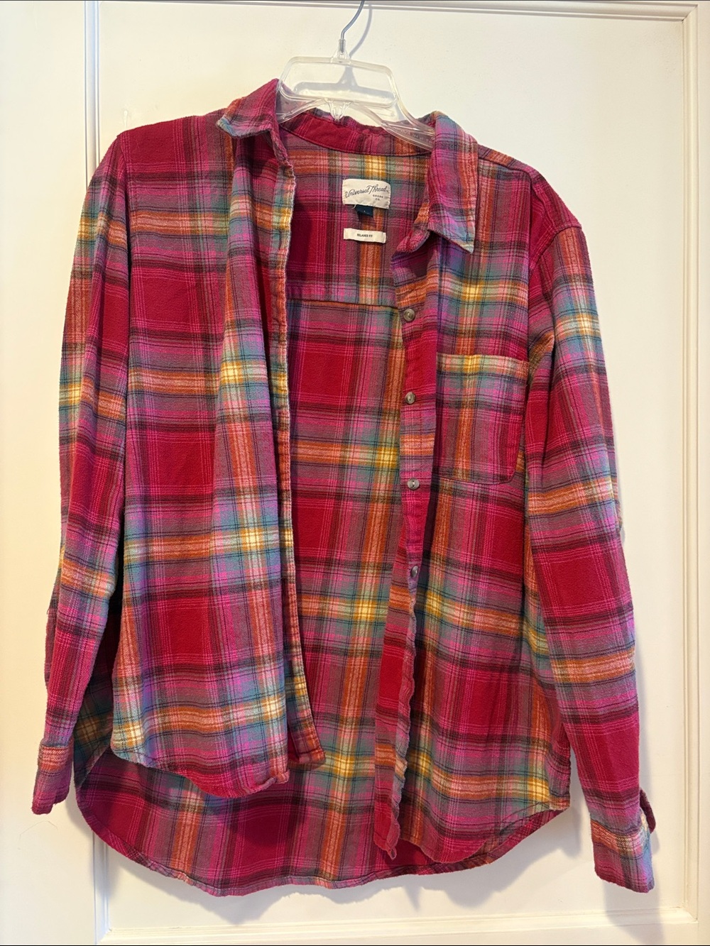 Universal Thread Pink and Orange Plaid Button-Up Shirt